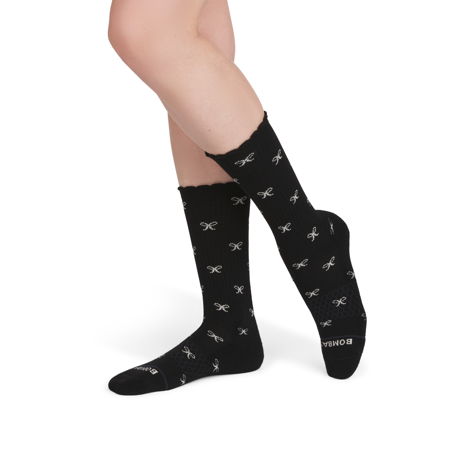 Merino Wool Blend Calf Socks - Black Bow WO1 [10040]