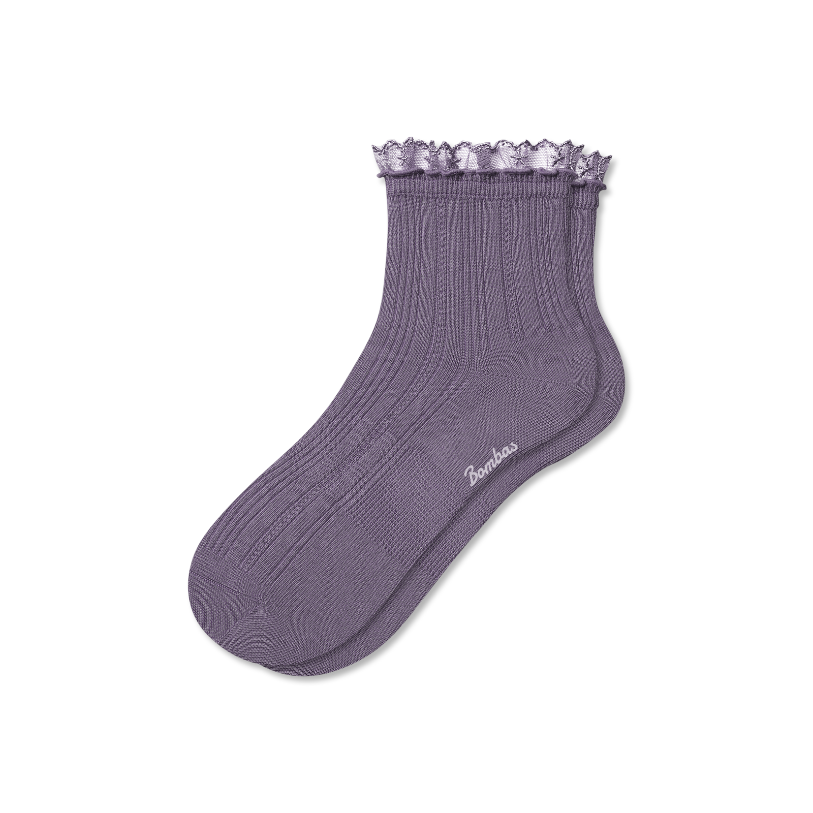 Women’s Ruffle Lace Quarter Socks - antique purple L [10089]