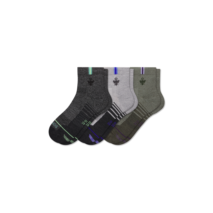 Men's Merino Wool Blend Run Quarter Sock 3-Pack - Comfort Weekend Wear