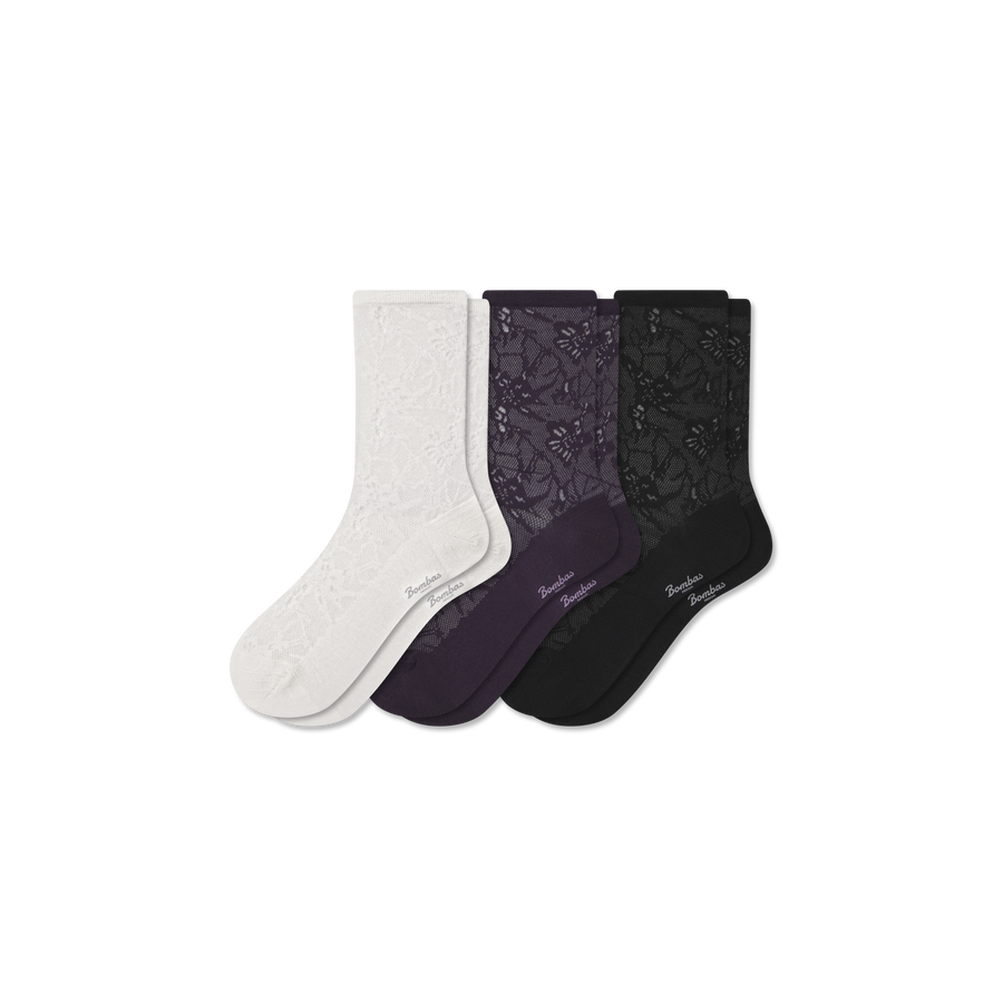 Women’s Floral Lace Half Calf Sock 3-Pack - Fresh Hike Step