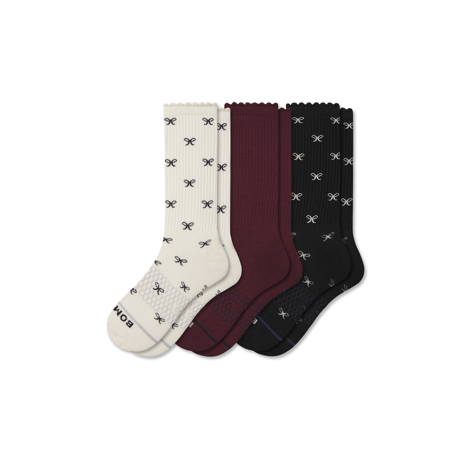 Women's Merino Wool Blend Calf Sock 3-Pack - burgundy bow mix L [10257]