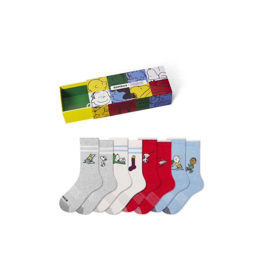 Peanuts x Bombas: Youth Calf Sock 4-Pack Gift Box - Easy Stash