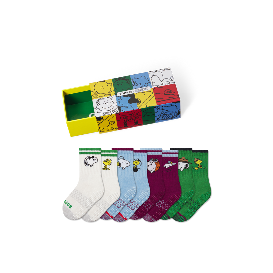 Peanuts x Bombas: Junior Gripper Calf Sock 4-Pack Gift Box - Smart Travel Wrap