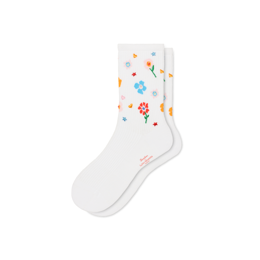 Bombas x Susan Alexandra Floral Embroidered Half Calf Socks - Light Weekend Support