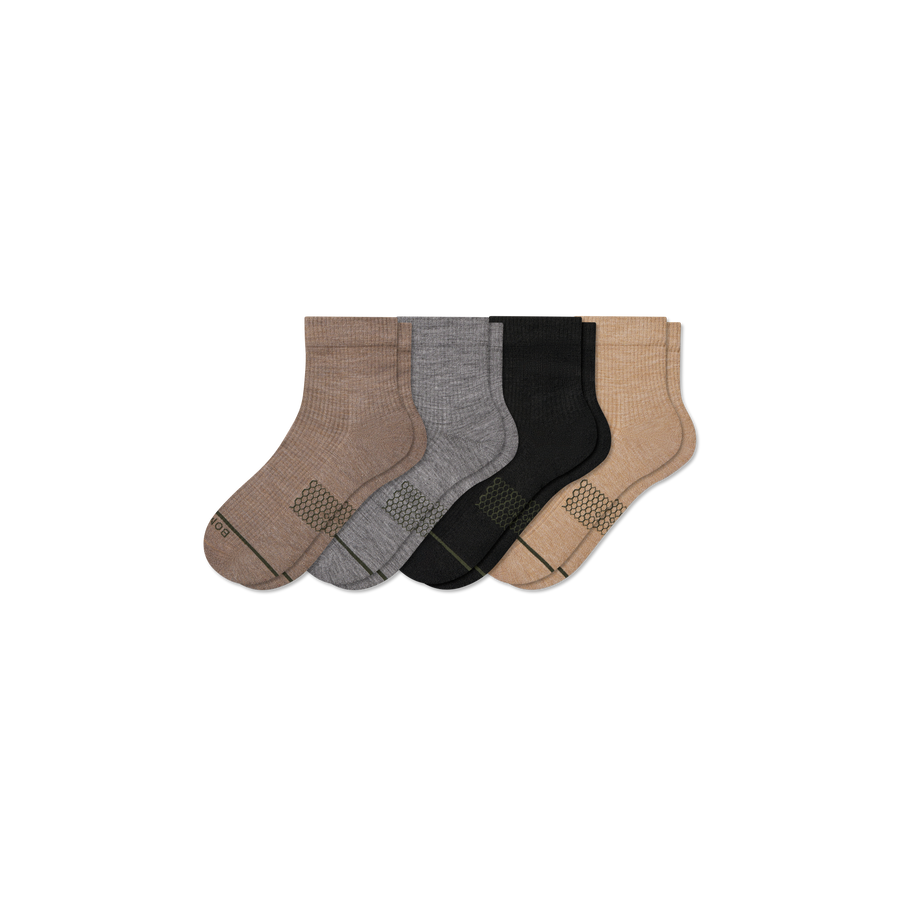 Women's Merino Wool Blend Modern Rib Quarter Sock 4-Pack - Cozy Low Cut Comfort
