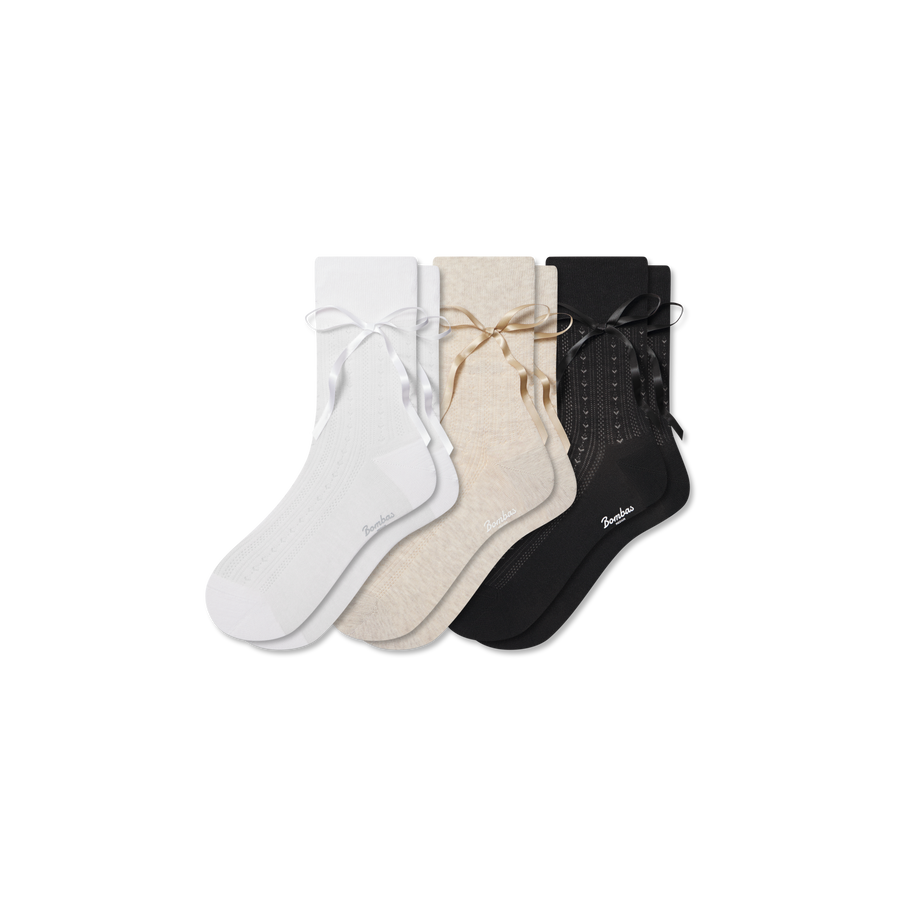 Women’s Pointelle Bow Half Calf Sock 3-Pack - Weekend No Show Pair