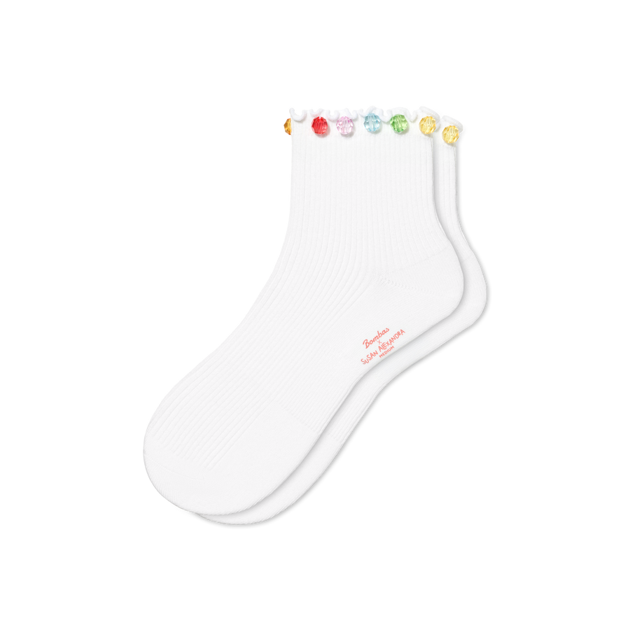 Bombas x Susan Alexandra Embellished Ruffle Rib Quarter Socks - Soft Ankle Pair