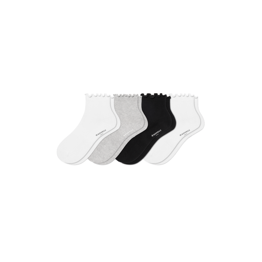 Youth Ruffle Rib Quarter Sock 4-Pack - Classic Travel Rotation