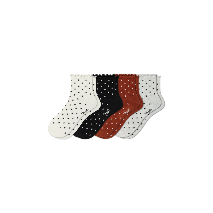 Women's Ruffle Rib Quarter Sock 4-Pack - Breathable Home Support