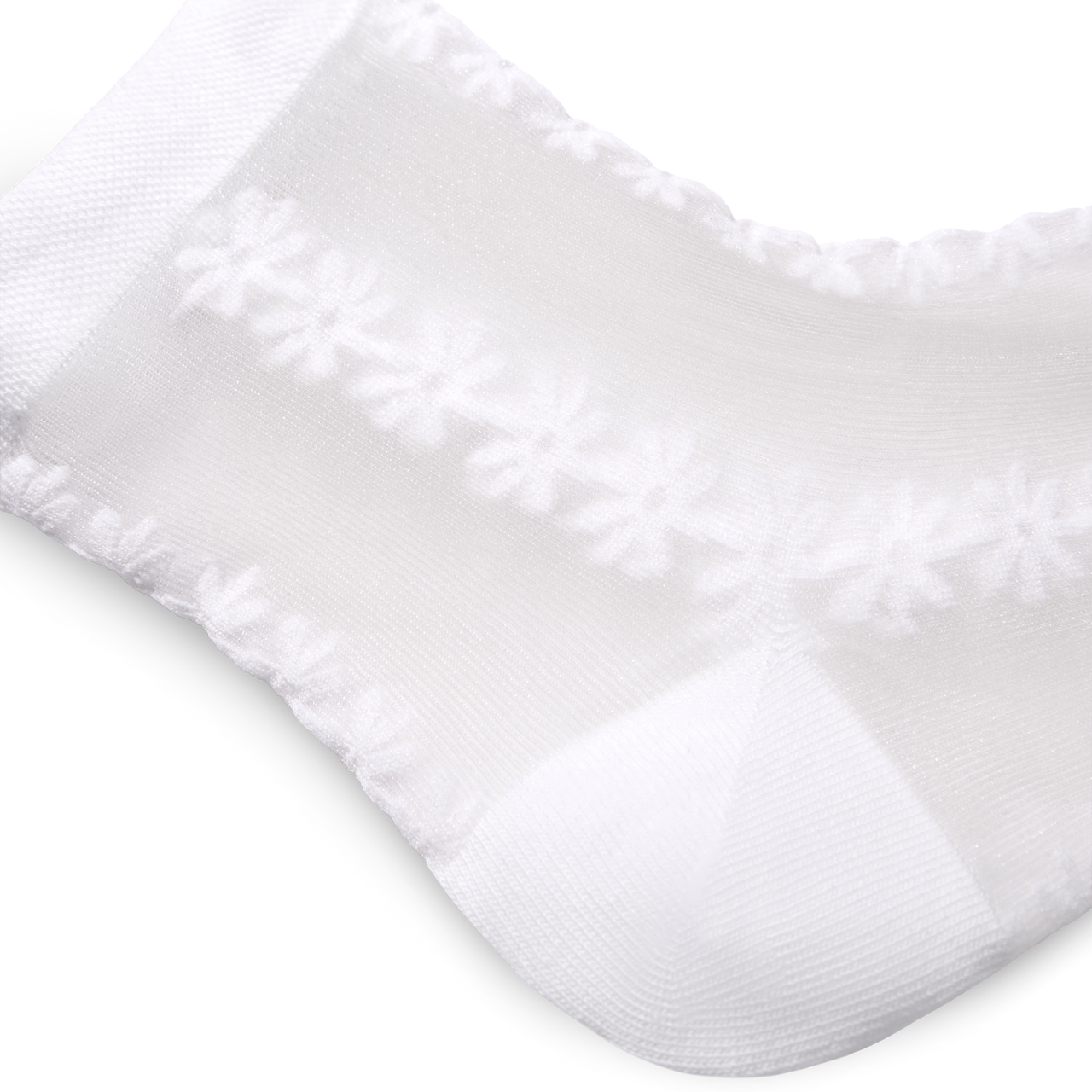 Sheer Quarter Socks - White Floral Detail [11329]