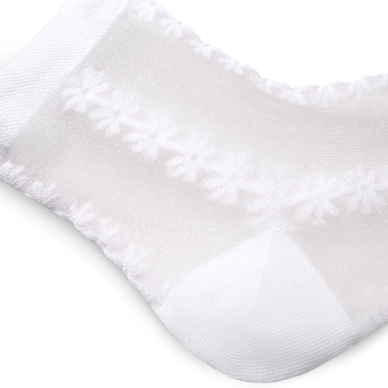 Sheer Quarter Socks - White Floral Detail [11329]