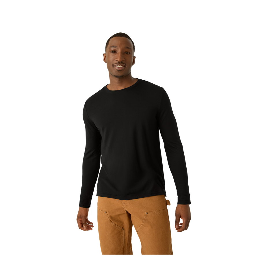 Men's Merino Wool Blend Crew Neck Long Sleeve T-Shirt - Run Motion Flow