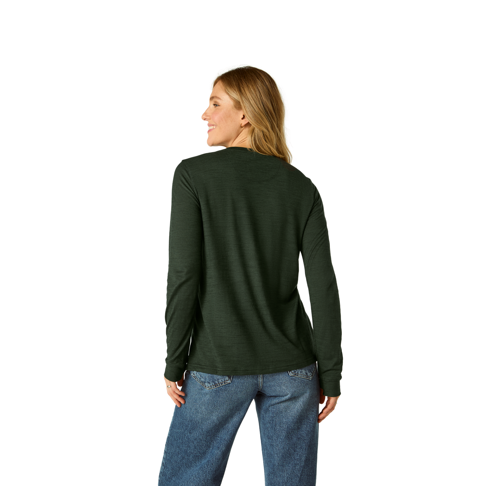 Women's Merino Blend Crew Neck Long Sleeve T-Shirt - Dark Elm WO2 [7056]