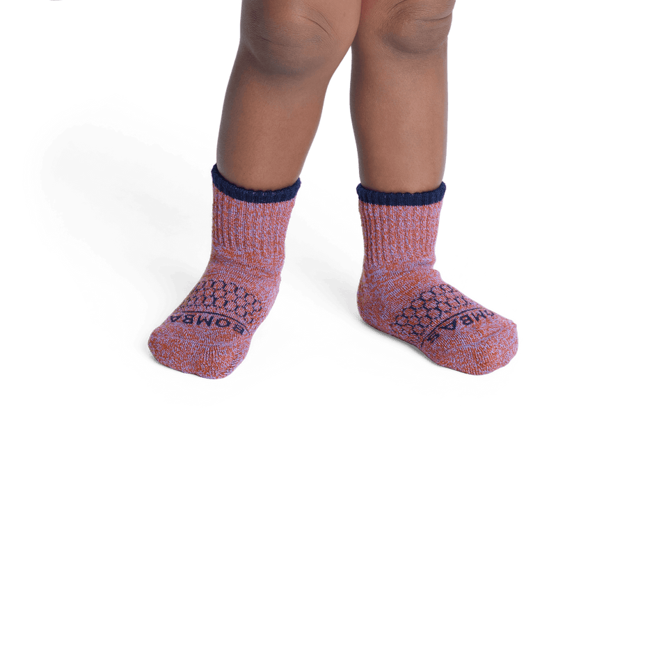 Merino Wool Blend Marl Gripper Calf Sock Burnt Umber Blue Iris TO1