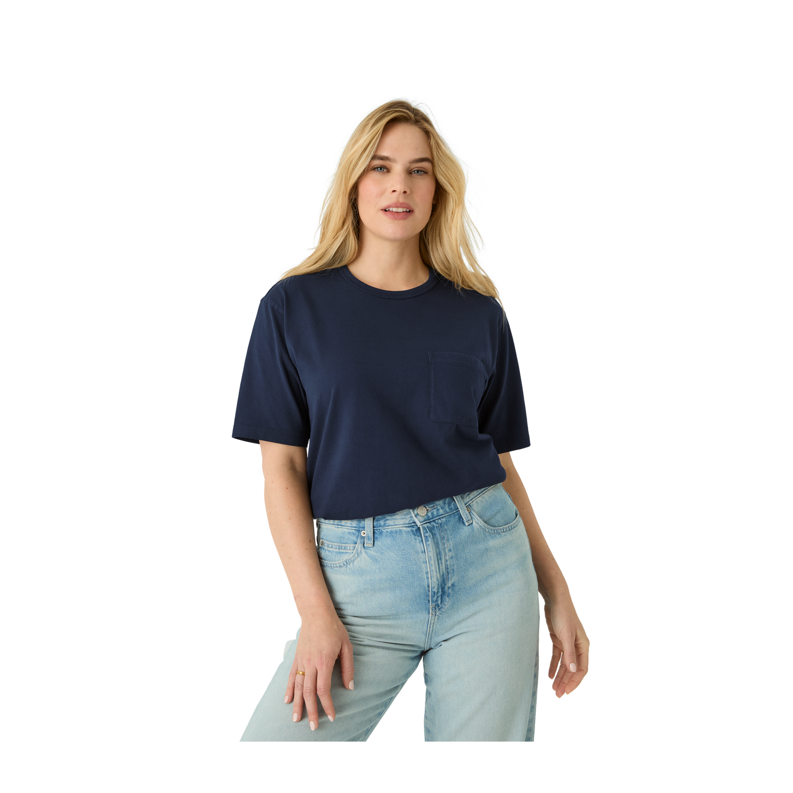 Premium Weight Pocket Crew Neck T-Shirt - Midnight Navy WO1 [7248]