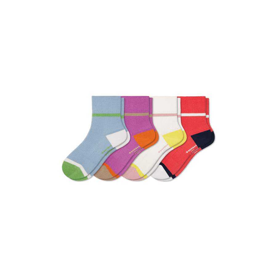 Youth Lightweight Ribbed Quarter Sock 4-Pack - Daily Ankle Cushion