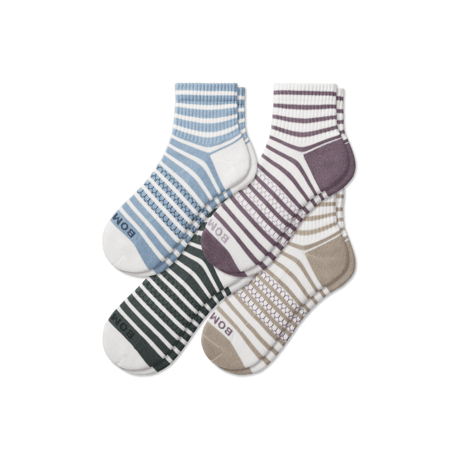 Women's Coastal Stripe Quarter Sock 4-Pack - Smooth Trail Cushion