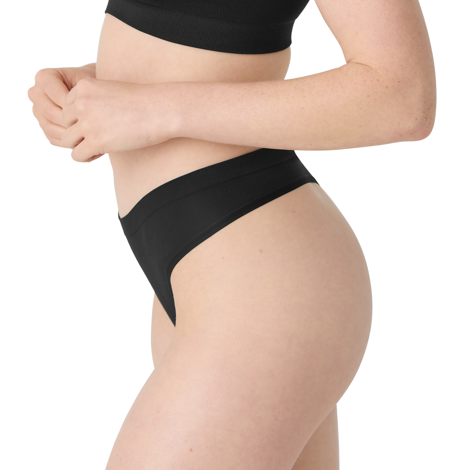 Women's Ribbed Seamless Scoop Bralette + Thong - Black - WO2 [7714]