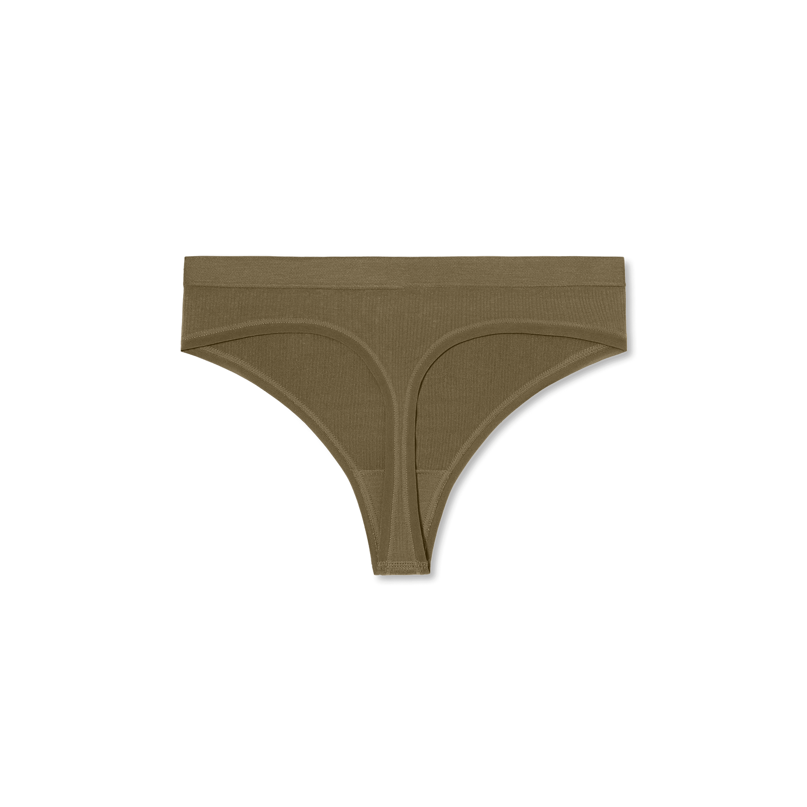 Women's Ribbed Seamless Thong - Green Olive - L Back [7714]