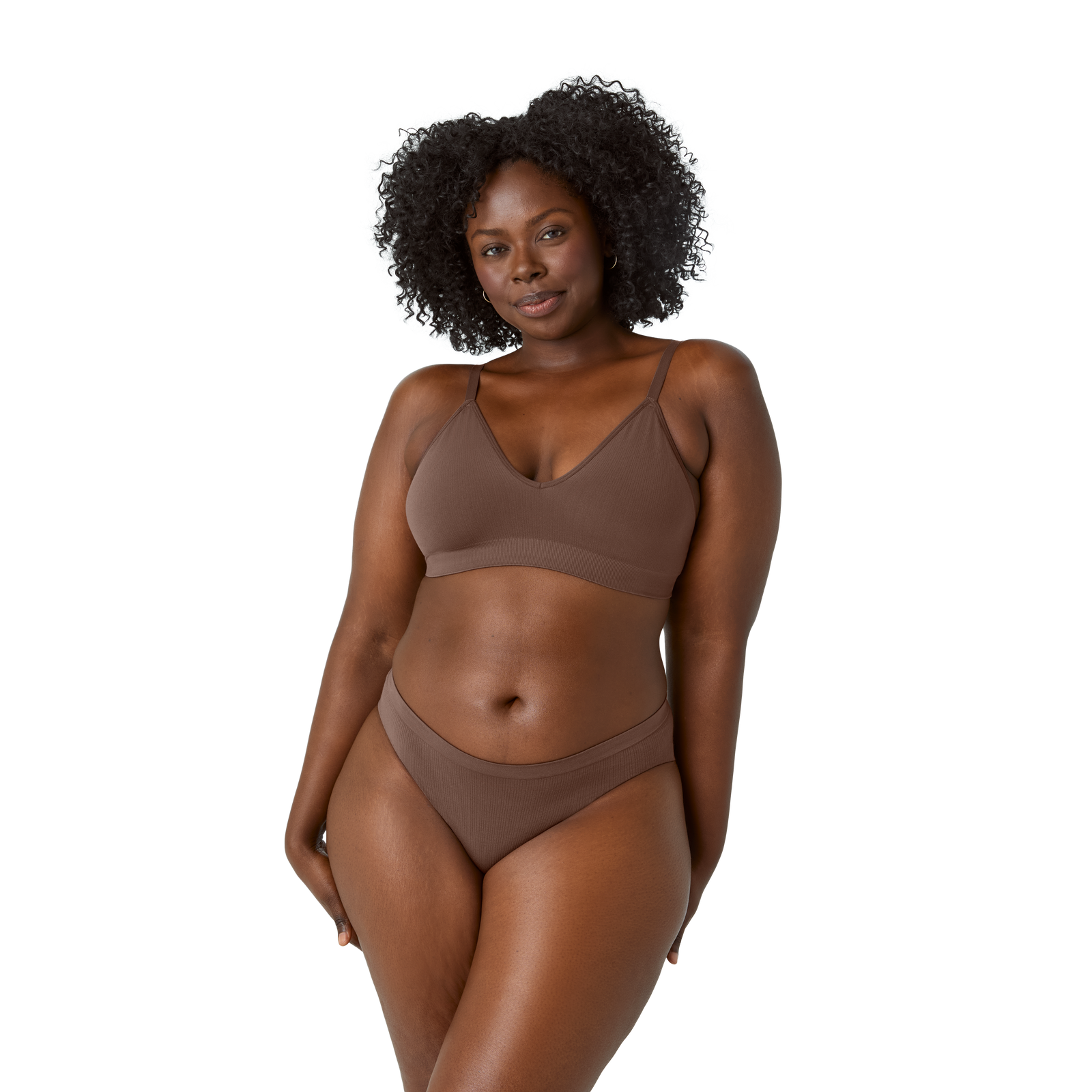 Ribbed Seamless Triangle Bralette + Brief - Hickory WO4 [7716]