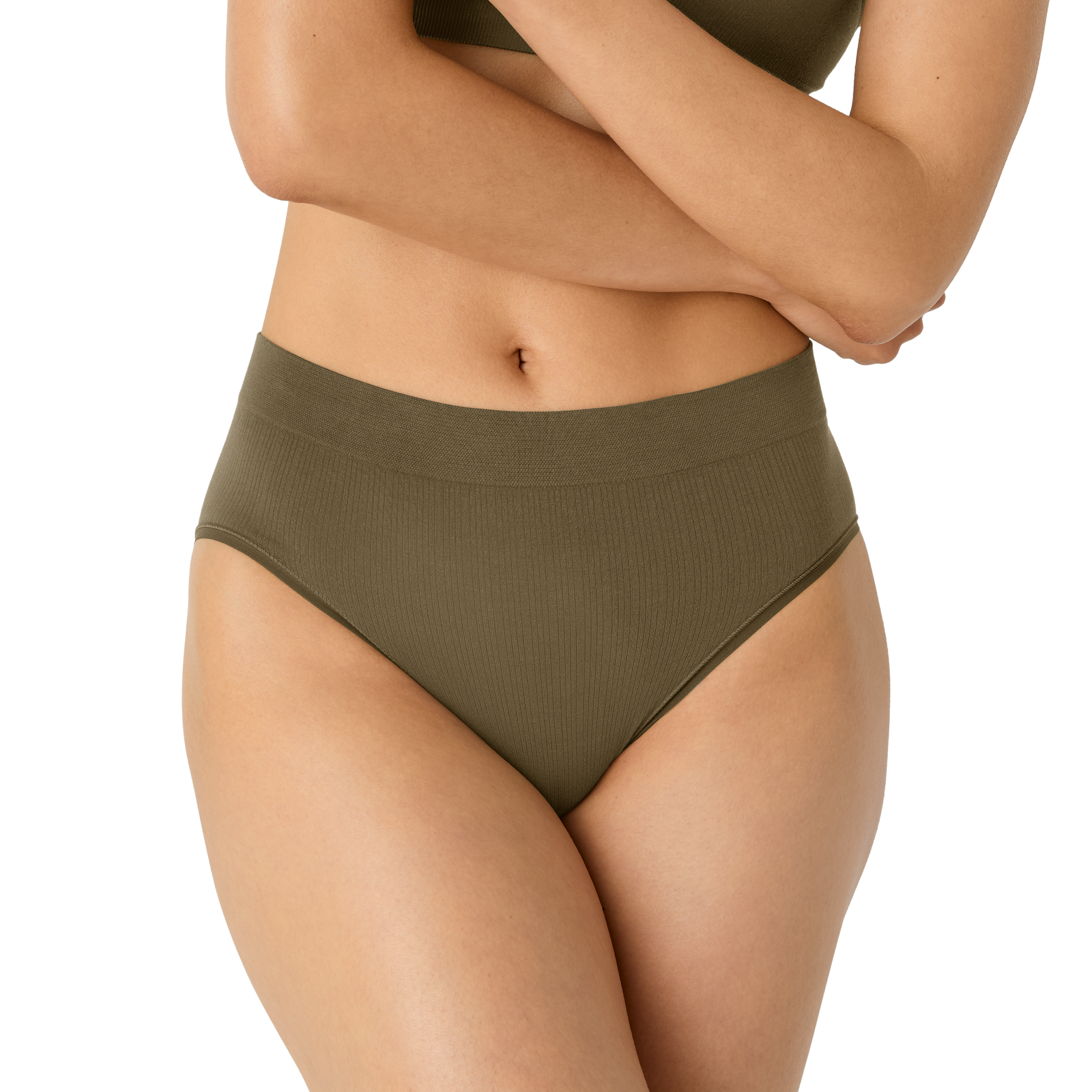 Ribbed Seamless High Rise Brief - Green Olive WO1 [7718]