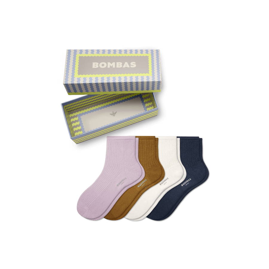 Women's Pointelle Quarter Sock 4-Pack Gift Box - Easy Packing