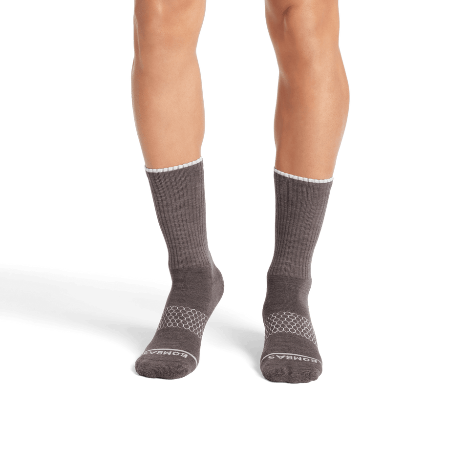 Merino Wool Blend Calf Socks - Deep Taupe Heather MO1 [7799]