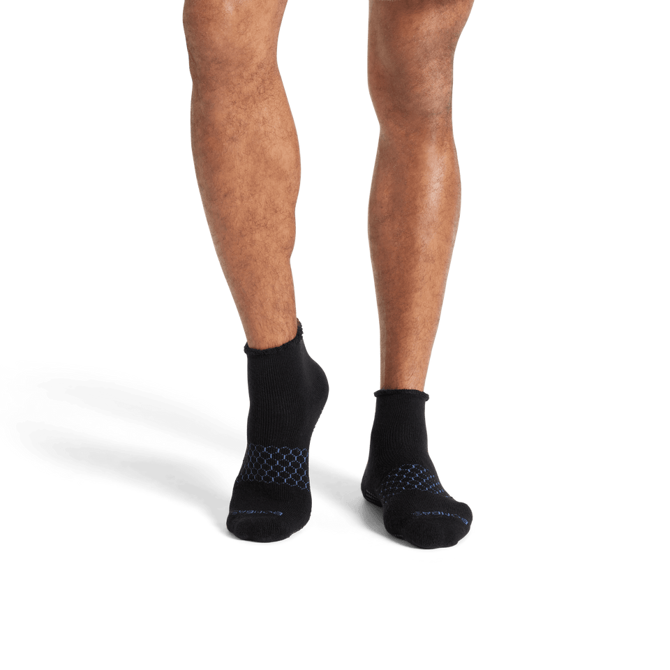 Men's Merino Wool Blend Roll Top Gripper House Socks - Black MO1 [8162]