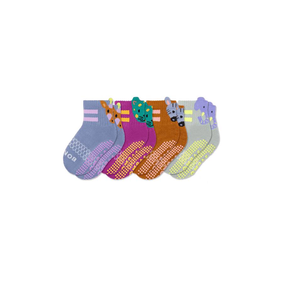 Toddler Safari Stripe Gripper Calf Sock 4-Pack - Active Low Cut Rotation