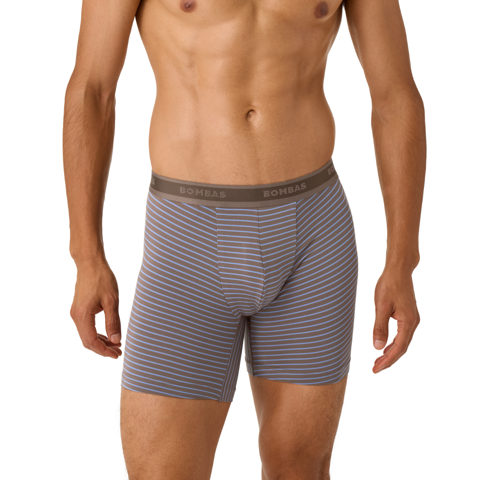 Men's Soft Flex Boxer Brief - Mushroom Grey / Oyster Blue Stripe MO1 [8287]