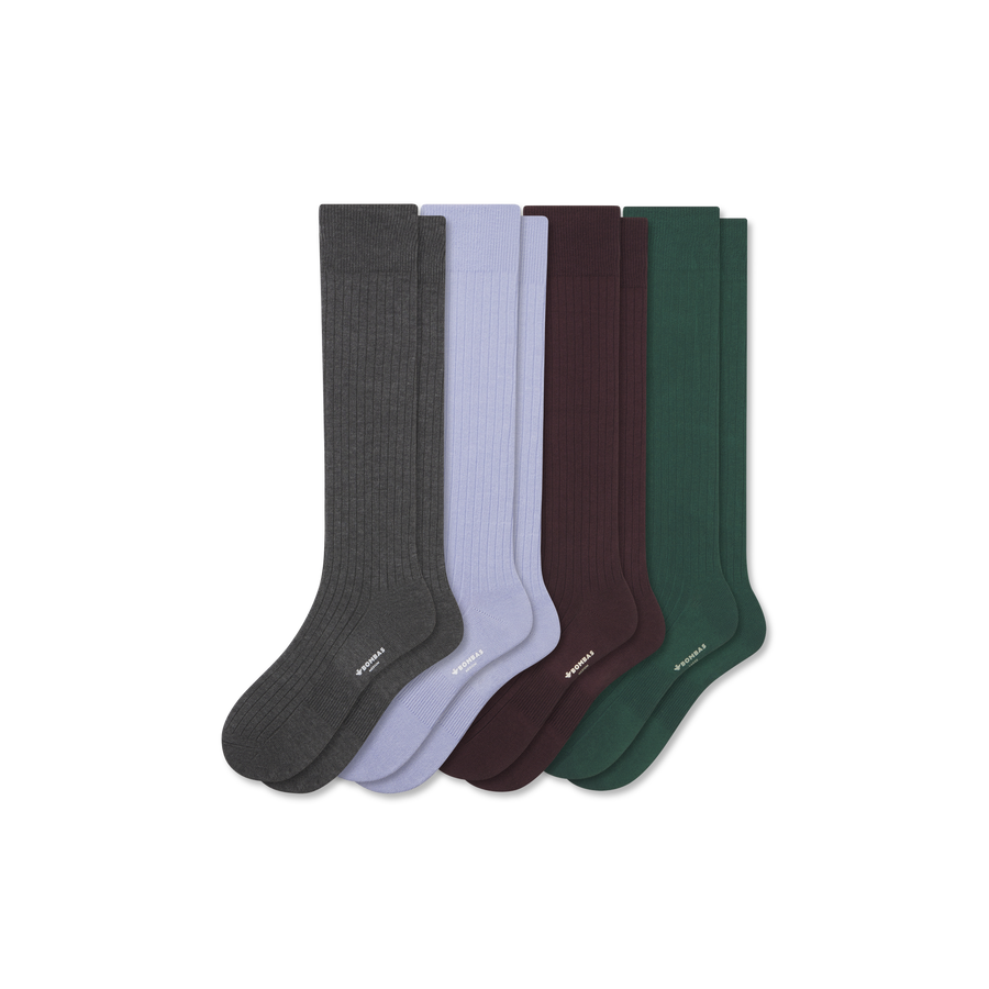 Men's Ribbed Dress Over the Calf Sock 4-Pack - Breathable No Show Cushion