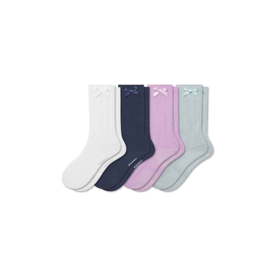 Youth Textured Bow Calf Sock 4-Pack - Comfort Lounge Move