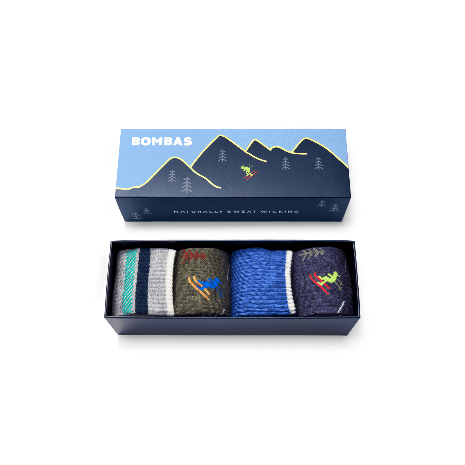 Men's Merino Wool Blend Calf Sock 4-Pack Gift Box - Clay Navy Mix L (Socks in Box) [8538]