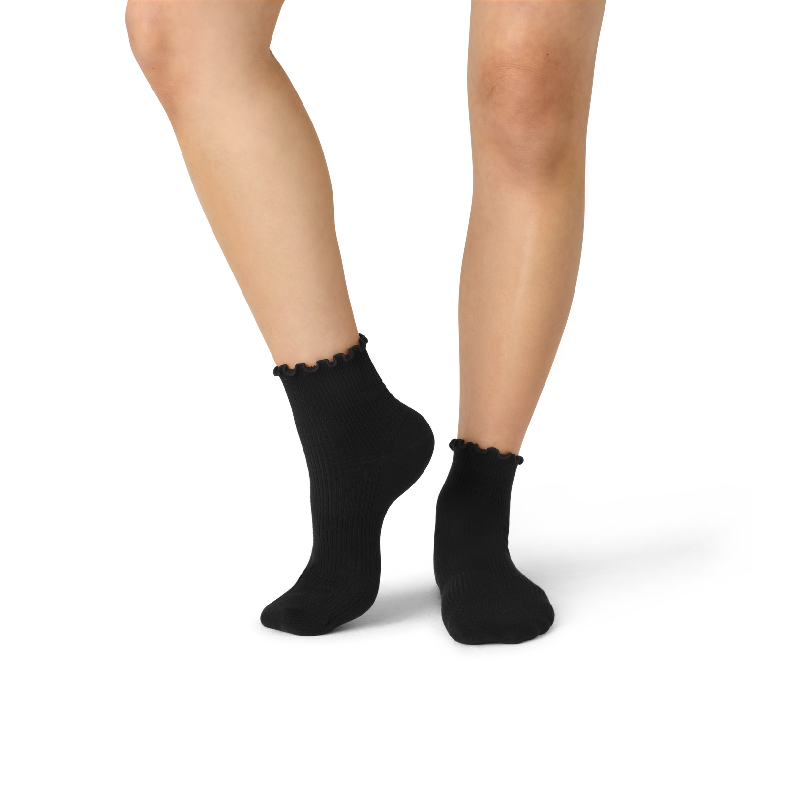 Frilly Rib Quarter Socks - Black WO1 [8562]