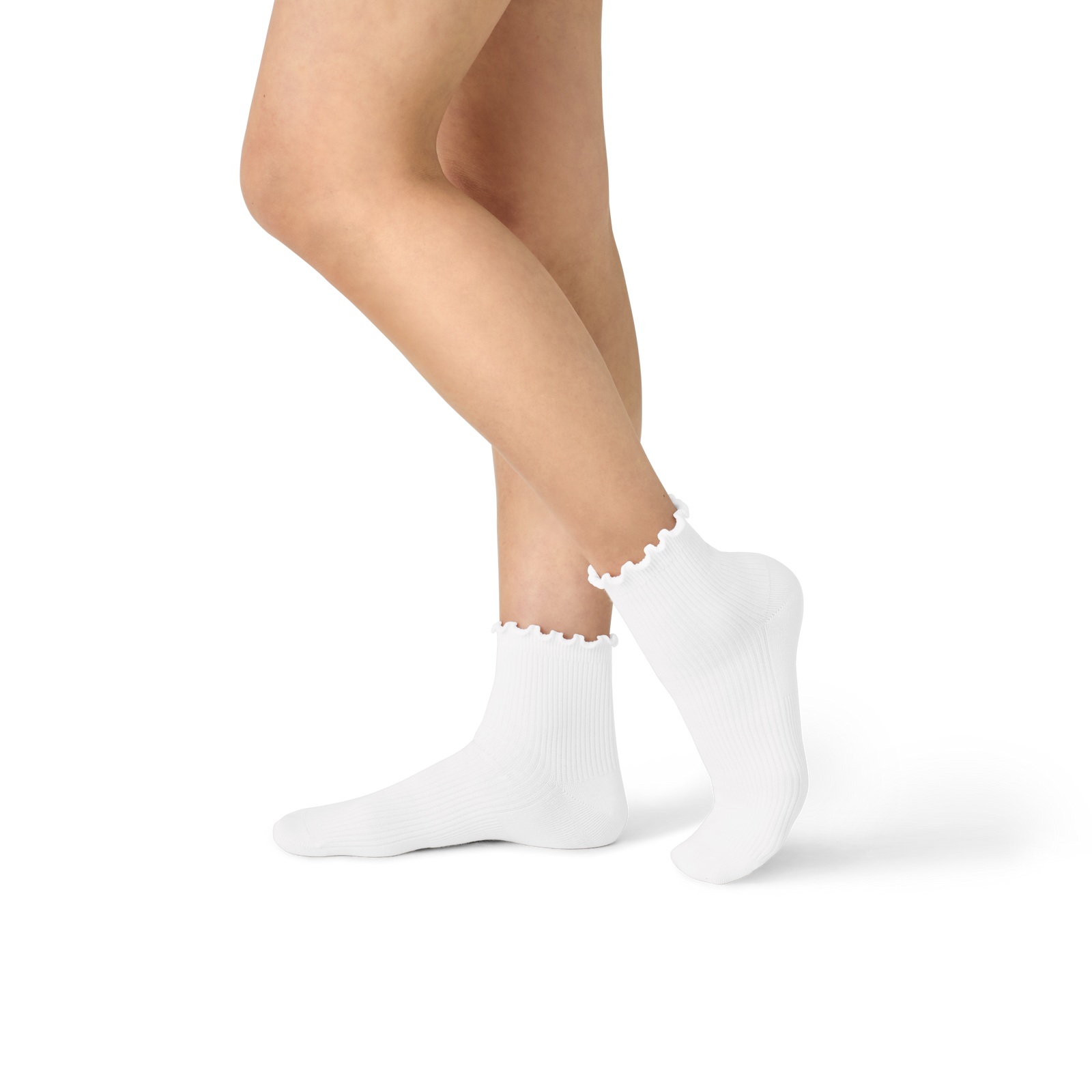 Frilly Rib Quarter Socks - White WO2 [8562]