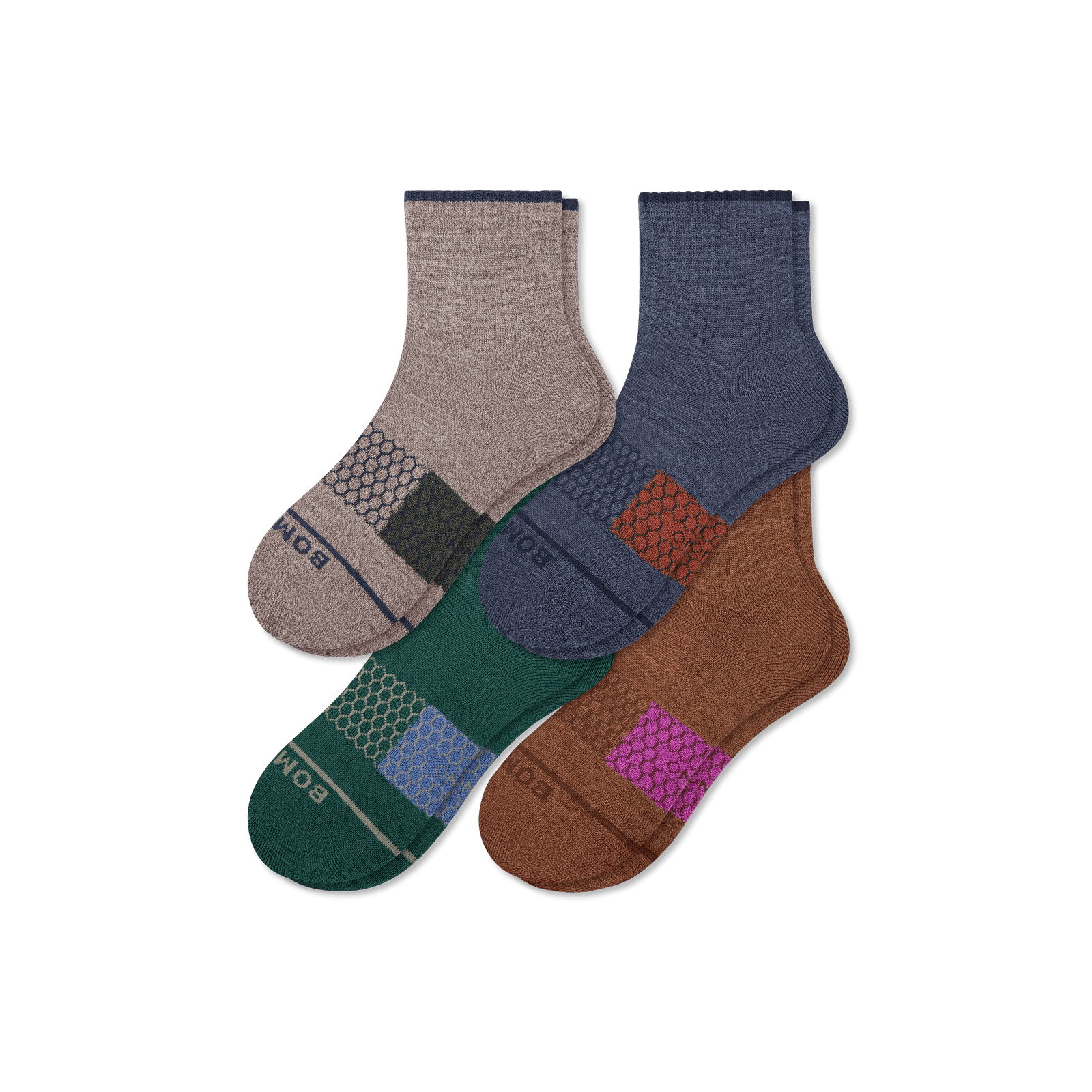 Men's Merino Wool Blend Quarter Sock 4-Pack - Forest Navy Mix L [8731]