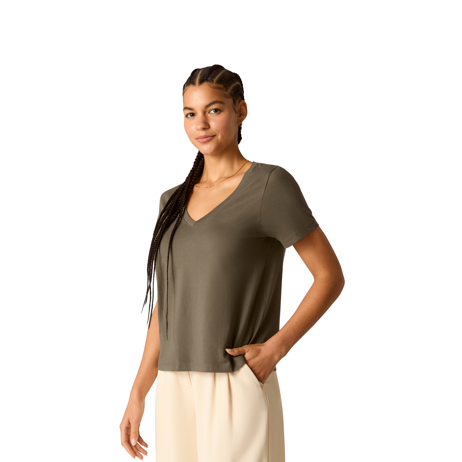Pima Cotton V-Neck T-Shirt - Oak Moss WO2 [8738]