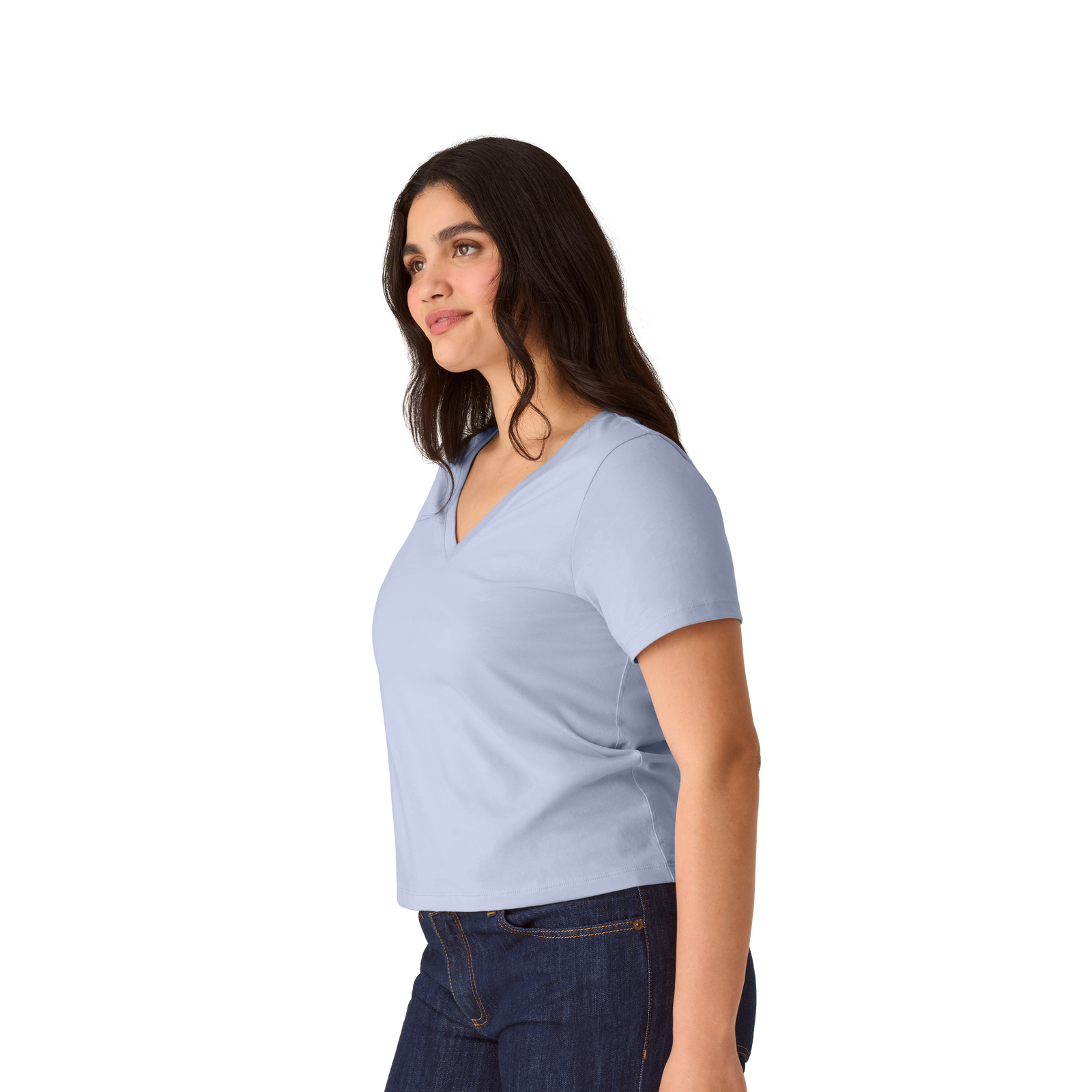 Women's Pima Cotton V-Neck T-Shirt - Skysail Blue WO1 [8738]