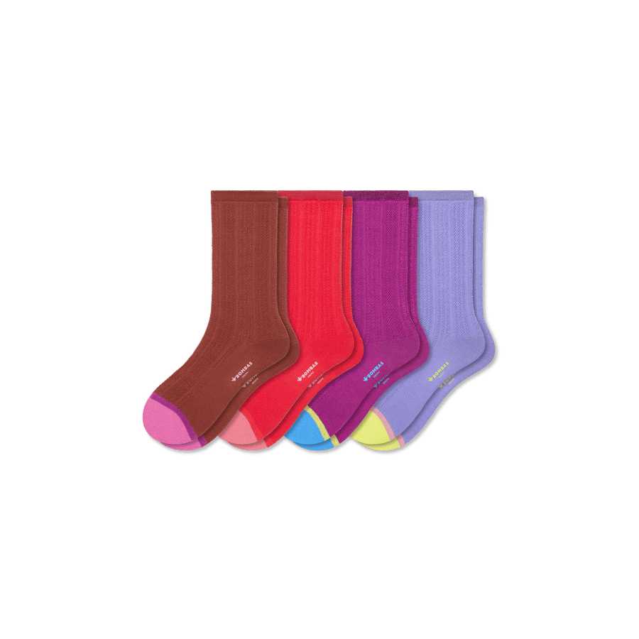 Youth Pointelle Calf Sock 4-Pack - Comfort Travel Step