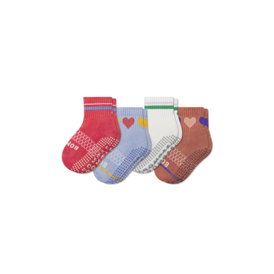 Toddler Hearts Gripper Calf Sock 4-Pack - Run Crew Cushion