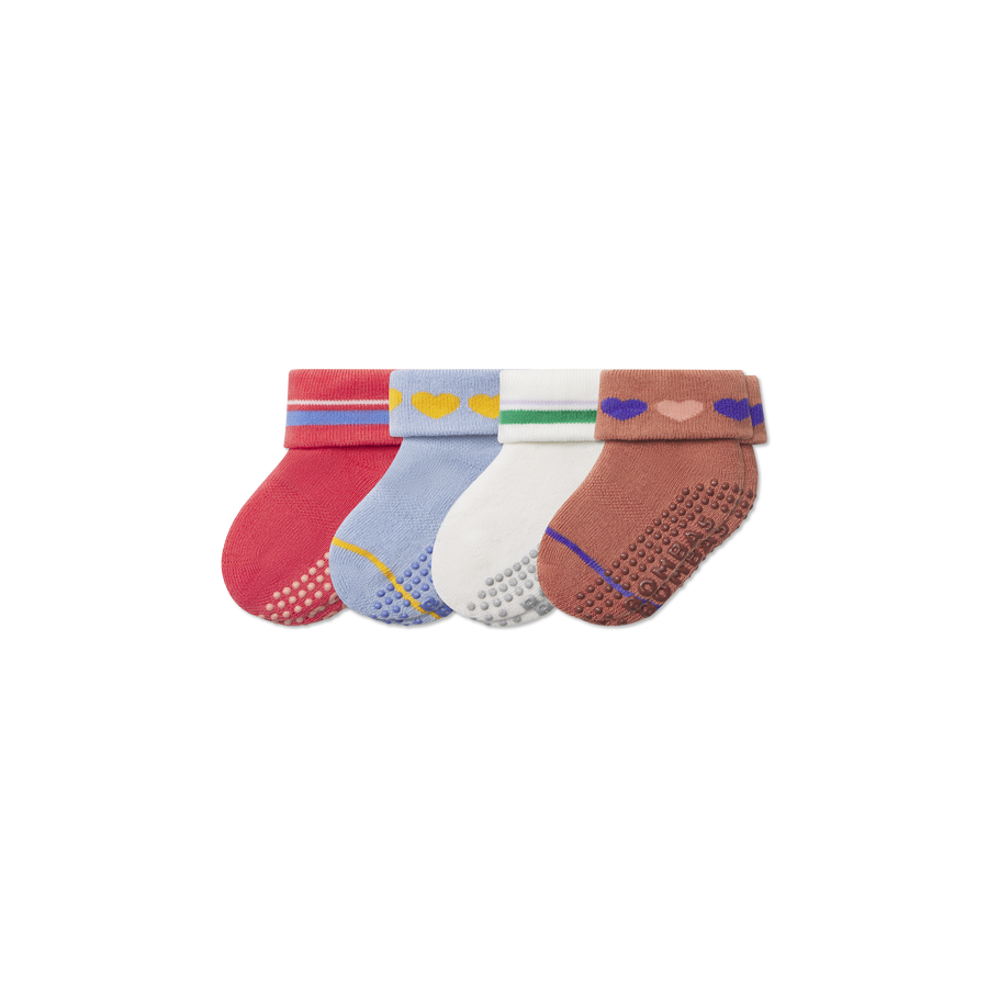 Baby Hearts Gripper Sock 4-Pack (6-12 Months) - Cushion School Wear