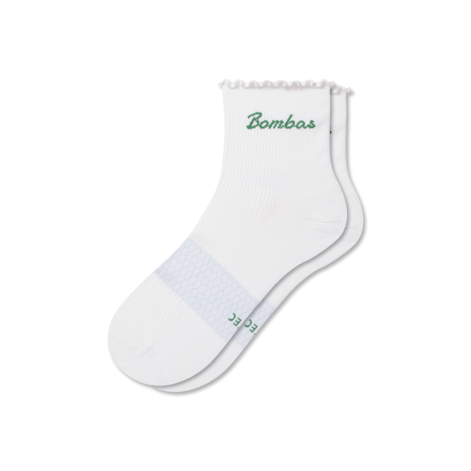 Women’s Ruffle Athletic Quarter Socks - white moss L [9161]