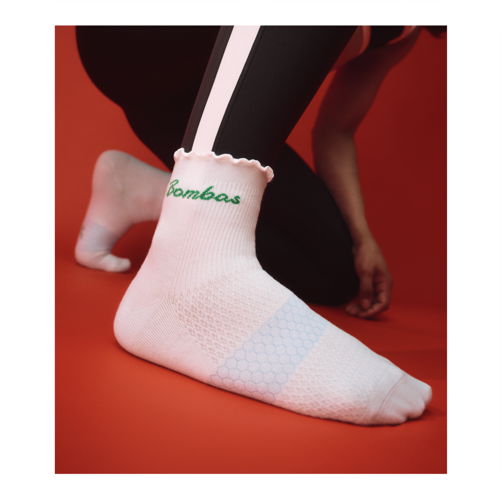 Women’s Ruffle Athletic Quarter Socks - white moss [9161][LIFESTYLE]