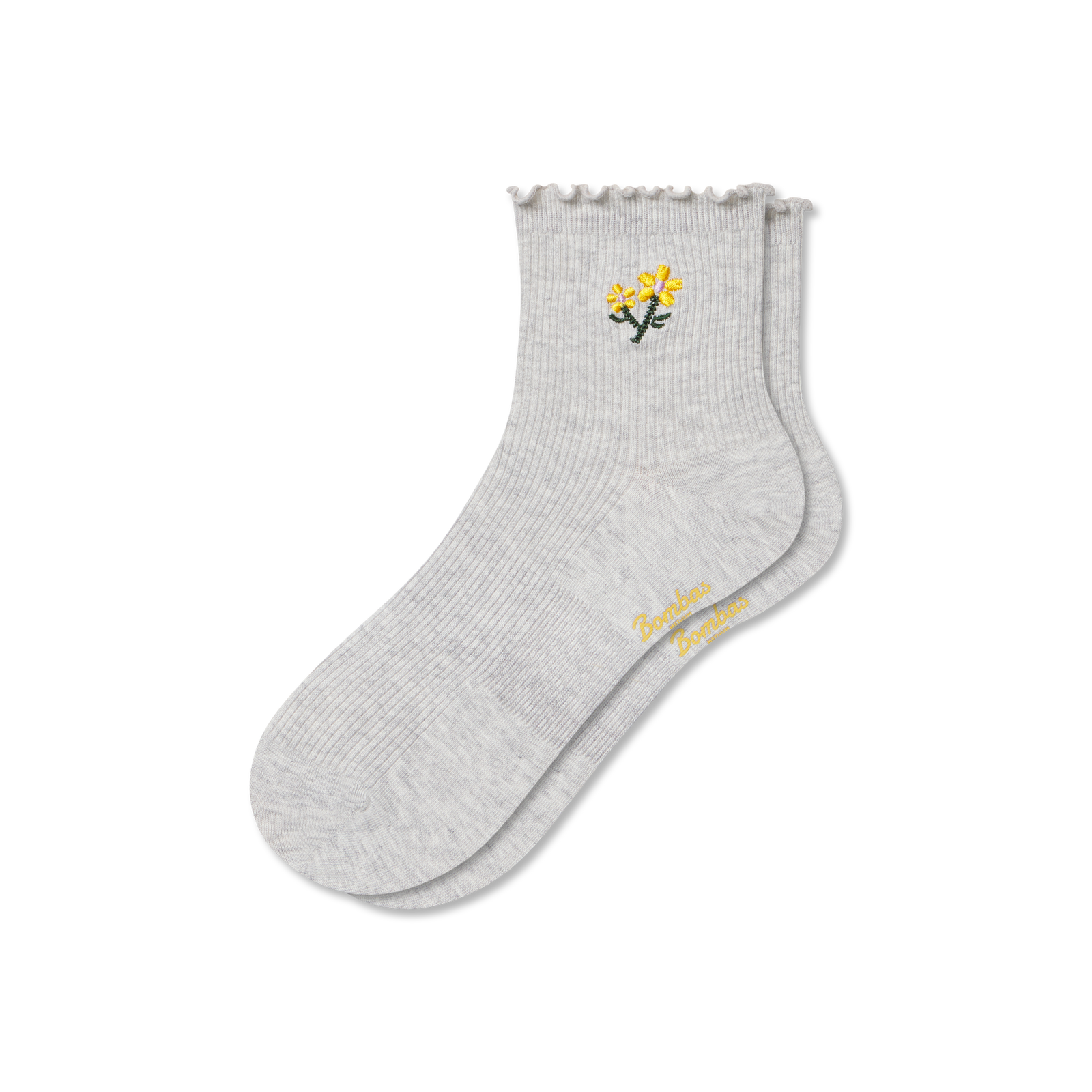 Women's Ruffle Rib Quarter Socks - grey floral L [9300]