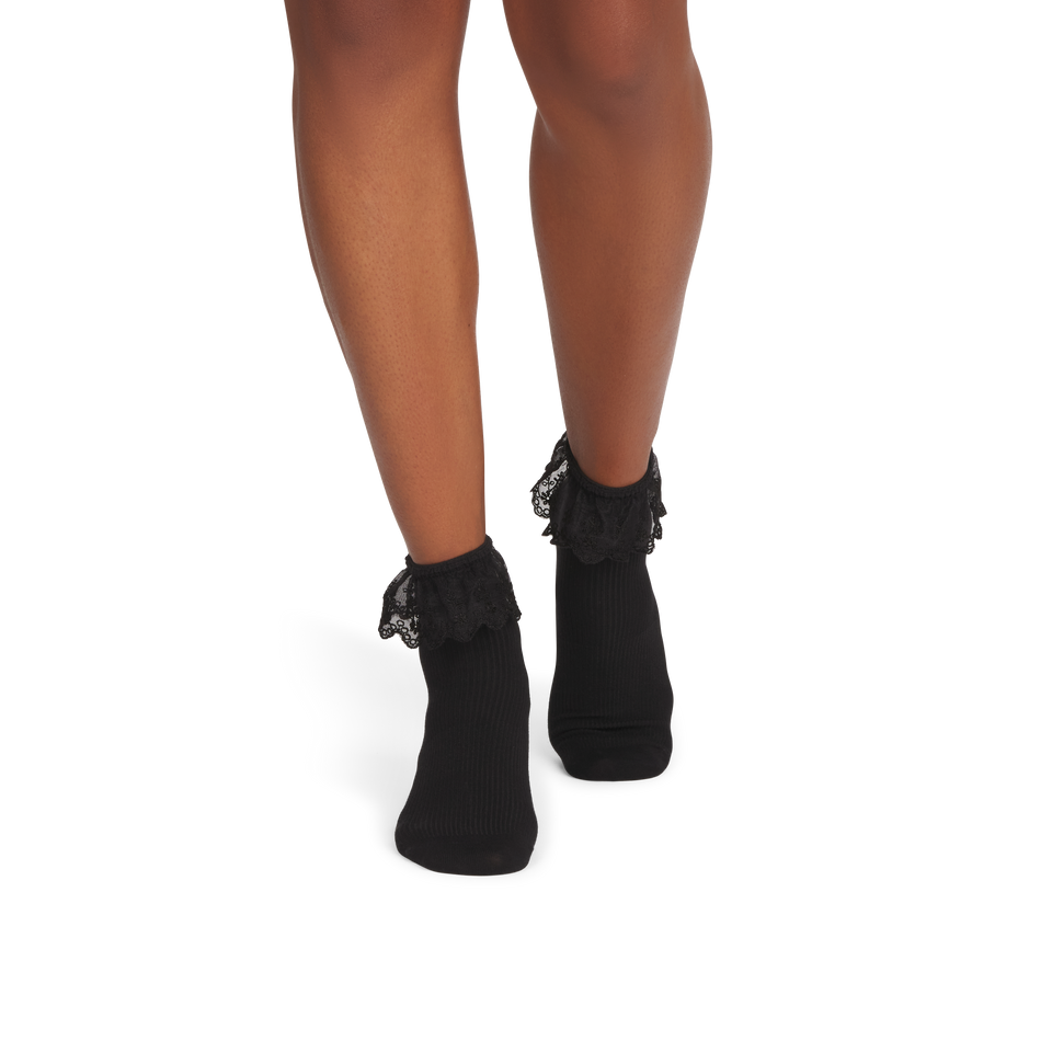 Ruffle Lace Quarter Socks - black WO1 [9966]
