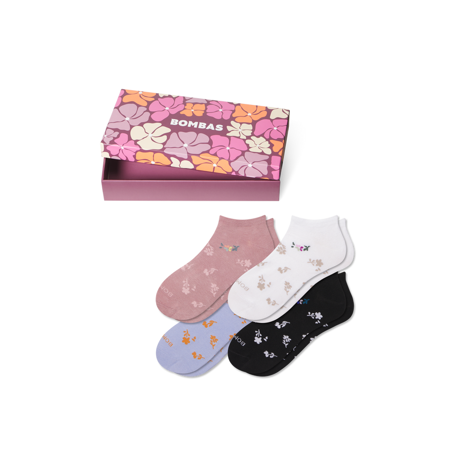 Women's Floral Lightweight Ankle Sock 4-Pack Gift Box - Easy Drawer Storage