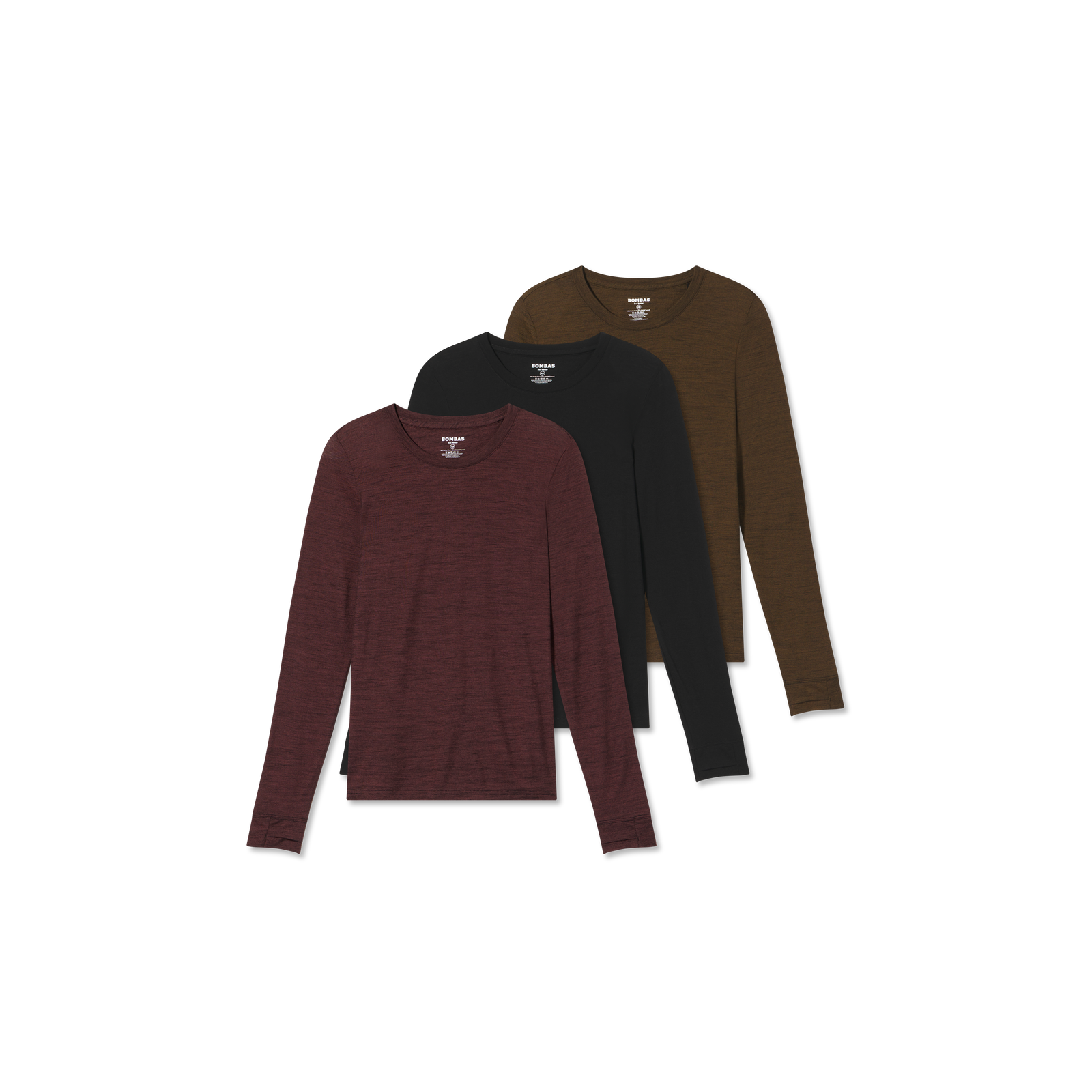 Women's Merino Wool Blend Crew Neck Long Sleeve T-Shirt 3-Pack - Berry Canteen Black Mix L