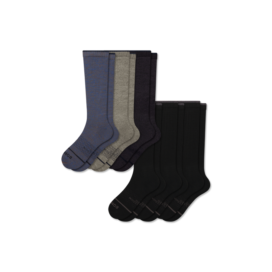 Men's Merino Wool Blend Everyday Compression Knee High Sock 6-Pack (15-20mmHg) - Steady Workout Hold