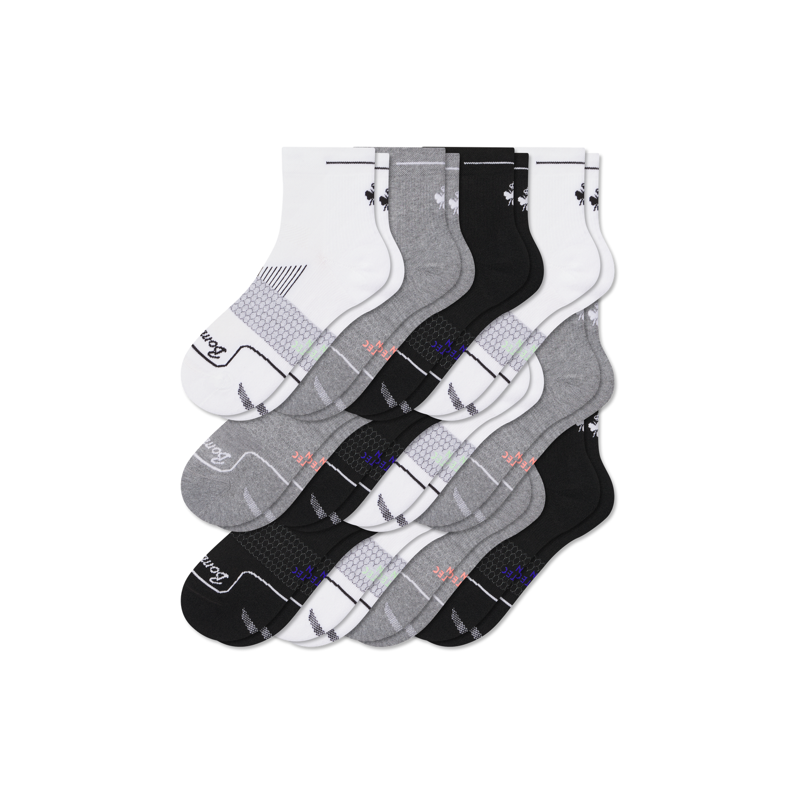 Men's Running Quarter Sock 12-Pack - Black Core Mix