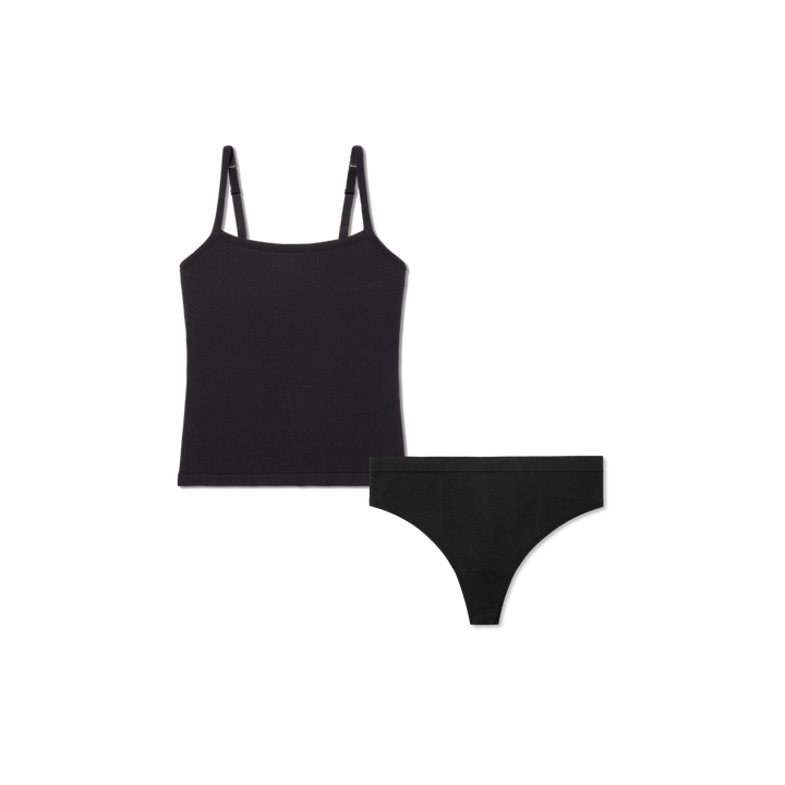 Women's Built-In Bra Seamless Cami + Thong Pack - Black L